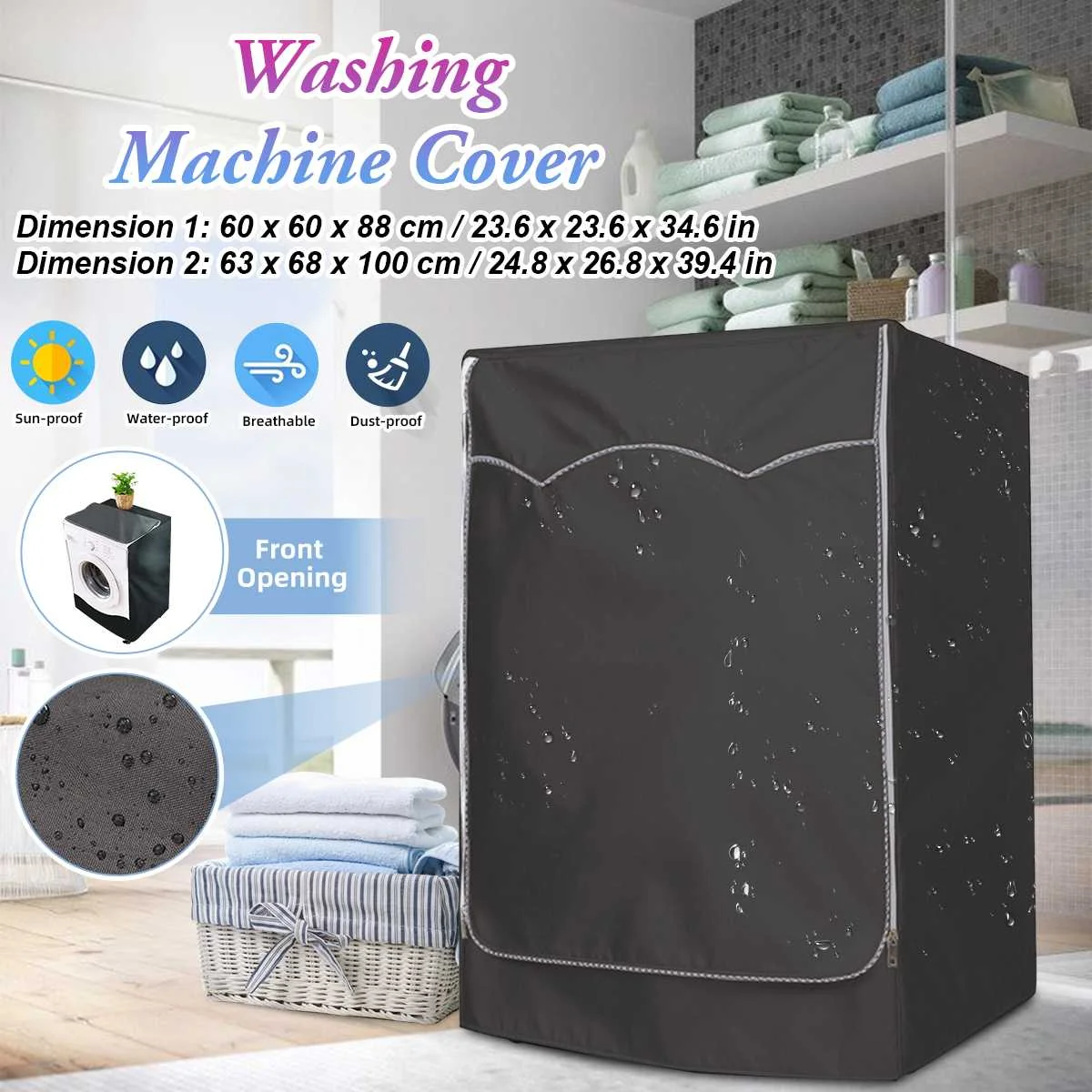 Waterproof Washing Machine Cover Automatic Roller Washer Sunscreen Dustproof Cover Protective Dryer Oxford Cloth Front Open