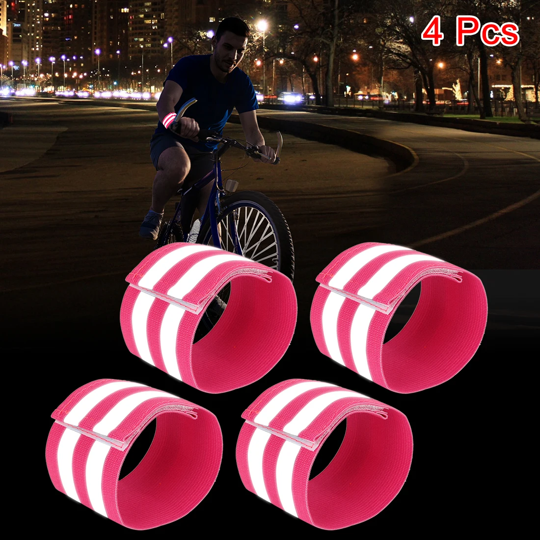 X Autohaux 4/8Pcs Reflective Reflector Tape Straps Bracelet Bands for Wrist High Visibility Night Safety Alert Cycling Riding