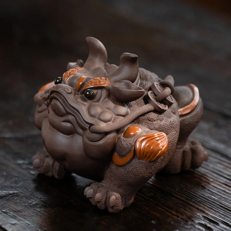 

PINNY Purple Clay Toad Tea Pet Statues Handmade Mascot Sculpture Ceramic Tea Ceremony Ornaments Home Decoration Accessories