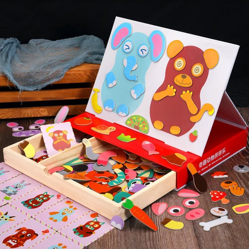 Children's Joypin Magnetic Animal Digital Character Scene Puzzle Drawing Board Educational Children's Wooden Toys