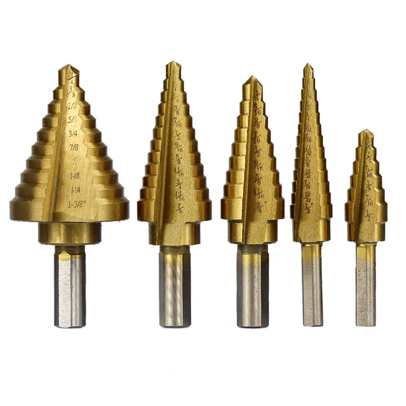 5Pcs Inch HSS Step Drill Bit Set Step Steel plate Twist Reaming Drill Tool Accessories