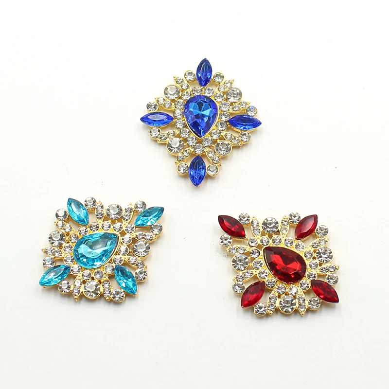 TYNUOMI 5Pcs Fashion 36*42MM Golden Alloy Rhinestone Flat Bottom Jewelry Accessories, DIY Handmade Embellishment Decoration