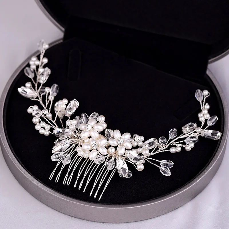 FORSEVEN Women Girls Birthday Headbands Shining Crystal Pearls Beads Headpieces Bride Noiva Hair Combs Wedding Hair Jewelry