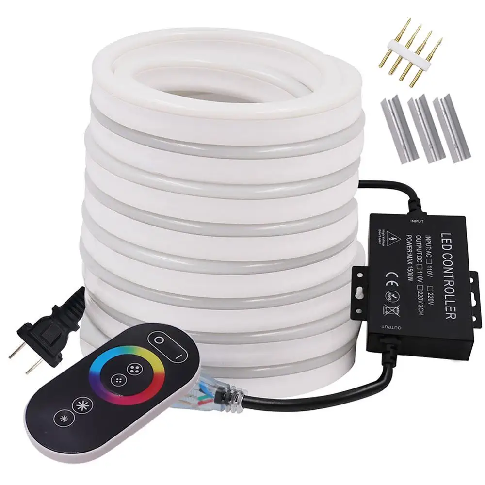 220V LED RGB Neon Strip Light 5050 2835 Neon Sign Flexible Rope Lights WIFI Bluetooth APP Remote Control LED Lamp EU Power Set