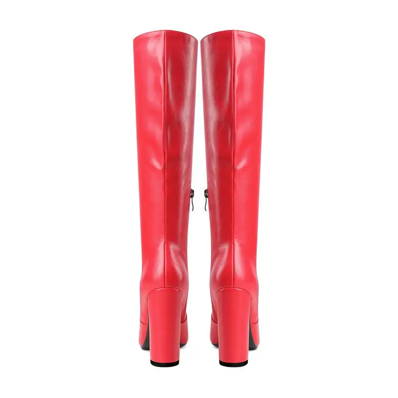 MORAZORA HOT sale women boots zip thick high heels ladies knee high boots fashion solid color winter office female boots 2024