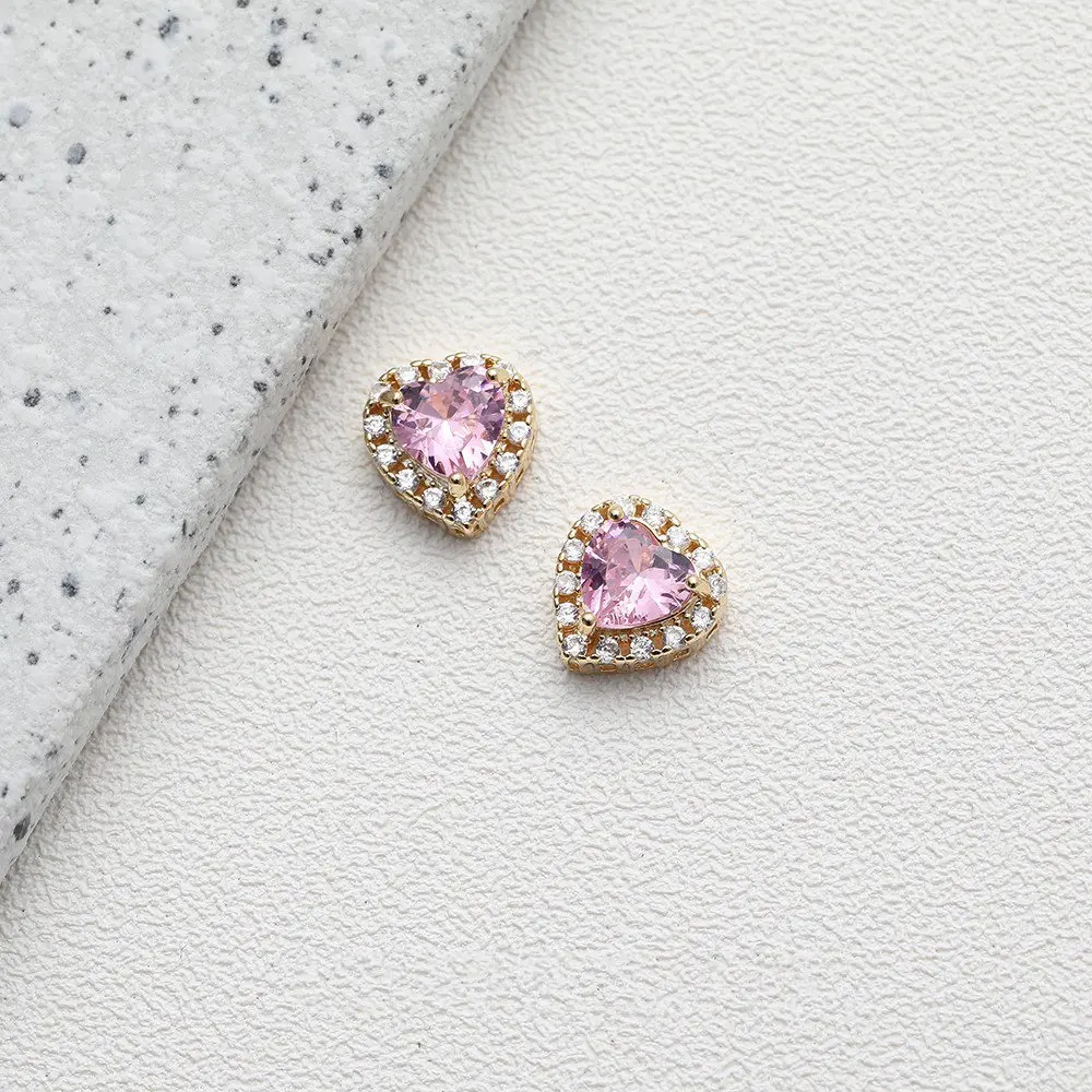 2PCS 12mm Love Zircon Heart Pendant Charms for Jewelry Making Bracelet DIY Hand Made Brass Gold Plated Accessories