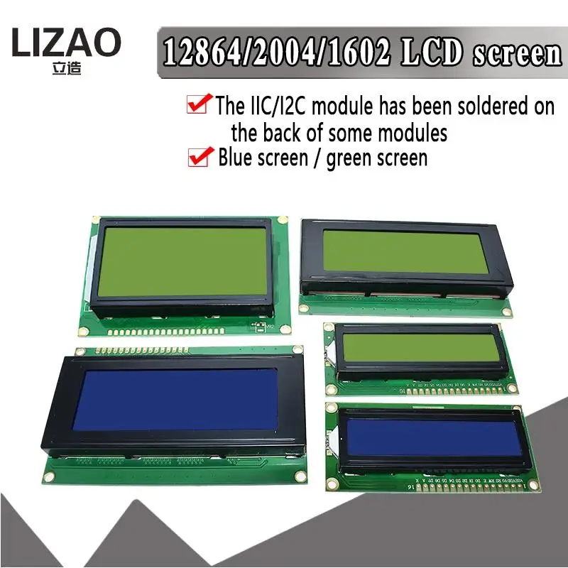 LCD1602 LCD 1602 2004 12864 moduł niebieski zielony ekran 16x2 20X4 znakowy moduł wyświetlacza LCD HD44780 kontroler niebieskie czarne światło