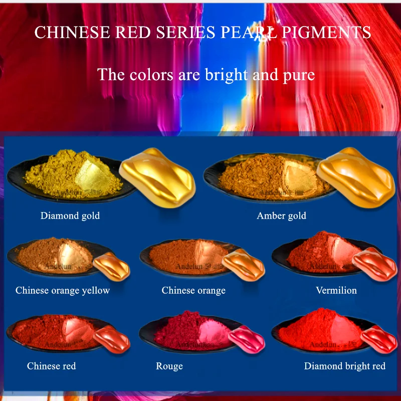 Chinese Red Orange Pearl Paint Effect Pigment Powder for Auto Paint, Cosmetics, 50g per Bag