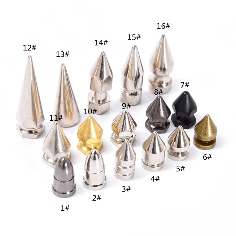 14-34mm Brass Bullet Hexagonal Spike Rivet Studs With Screw Back For Bag Hat Shoes Leather Craft Garment Trimit Accessories