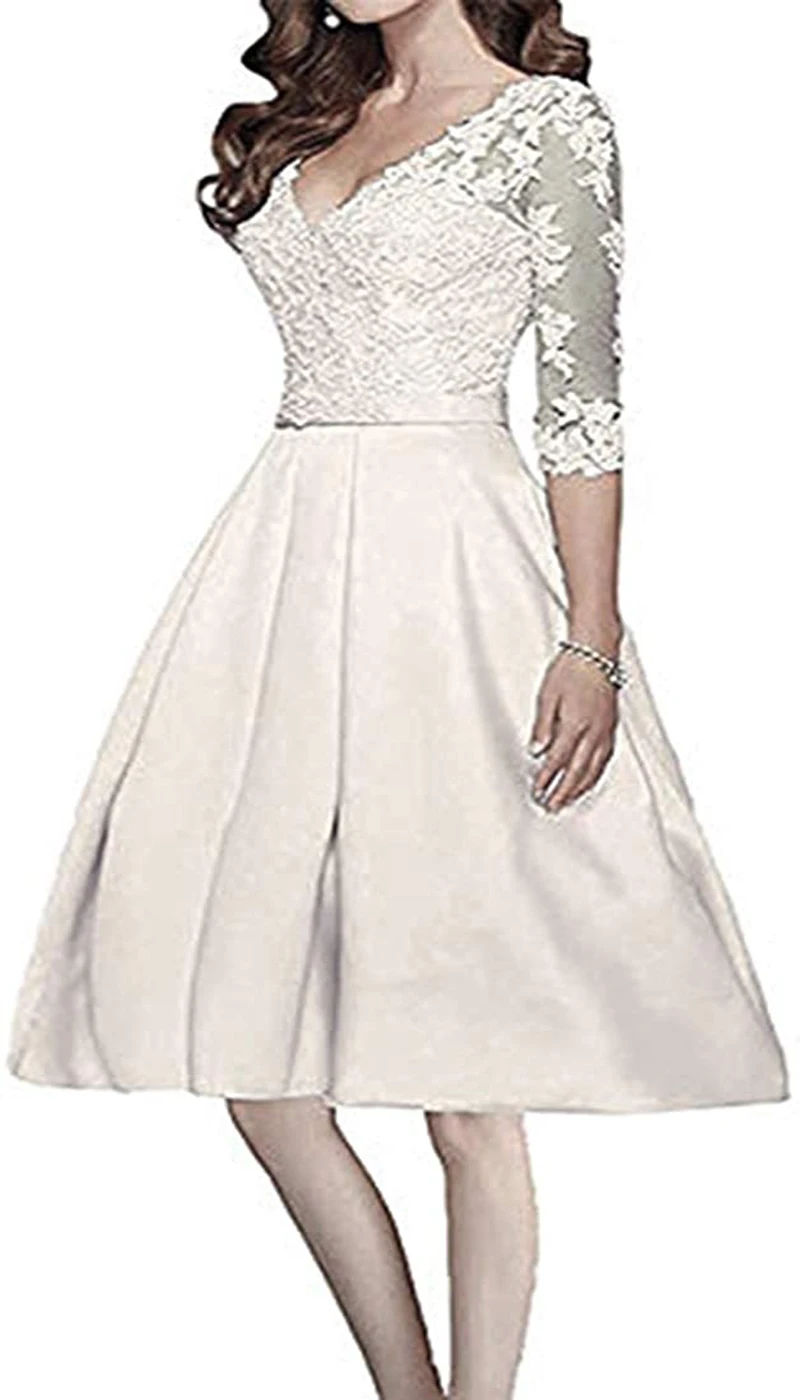 2020 bride mother dress half sleeve lace V-neck short wedding banquet evening dress bride dress