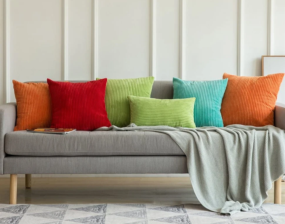 Supersoft Cord-Kissenbezug, einfarbig, gestreift, Dekokissenbezüge, dekorativer Kissenbezug für Sofa, Bett, Wohnzimmer, Dekoration – Detail 2