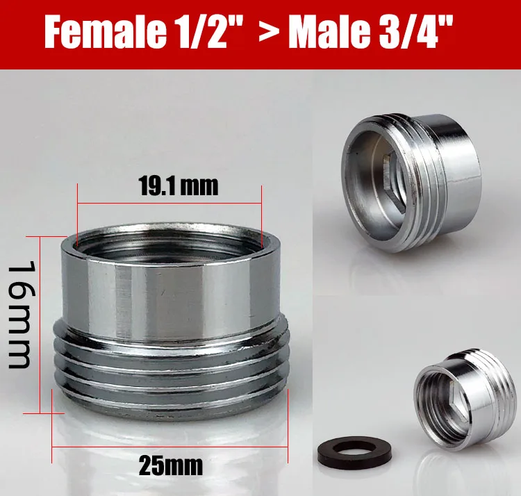 1PC 1/2'' Female x 3/4'' Male Threaded Faucet Adapter Outlet Pipe Copper Connector Kitchen Bathroom Brass Water Tape Joint