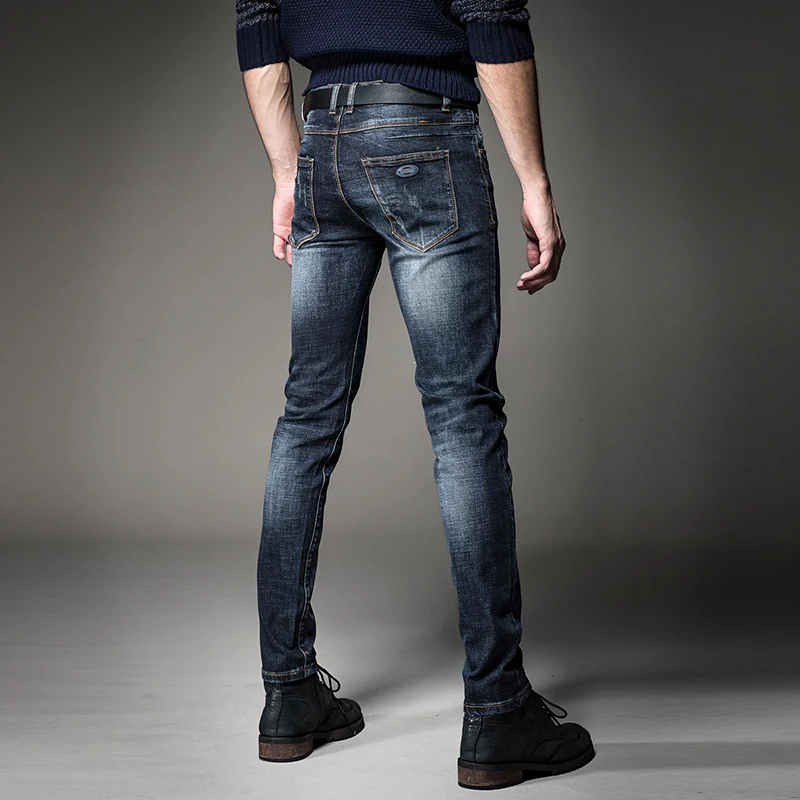 Blue Jeans Men Fashion Classic Slim Fit Pencil Pants Streetwear Stretch Denim Trousers
