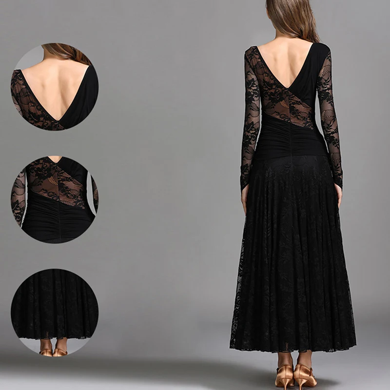 Women\'s Lace Modern Dance Costumes Performance National Standard Big Swing Waltz Dance Clothes Ballroom Dance Competition Dress
