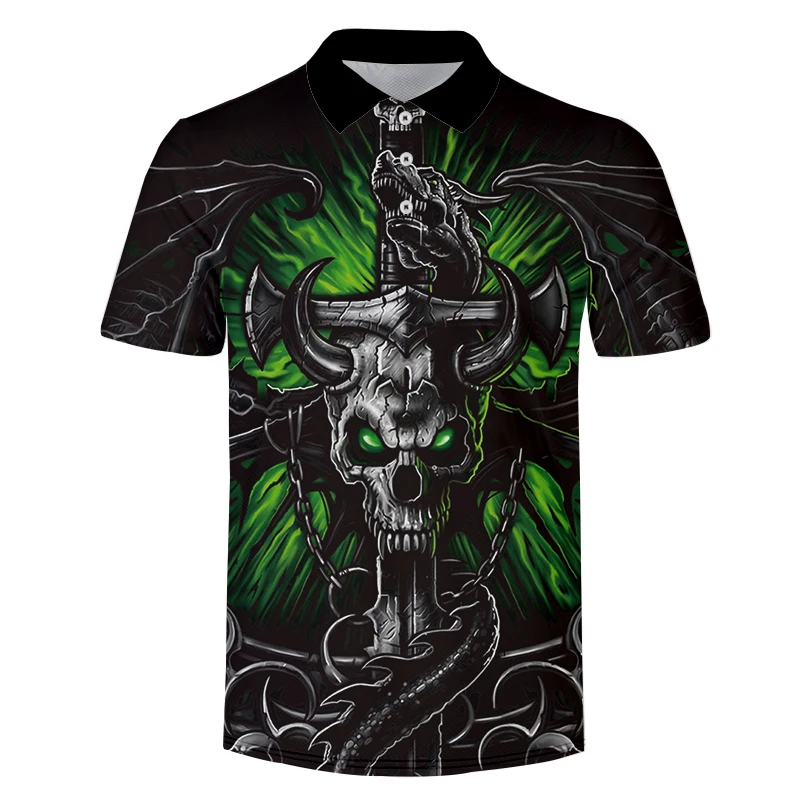 Floral Skull Rose Polo 3D Digital Printing Shirts Camisa Blouses Shirts Summer Clothes For Men Tshirts Big Size Punk Custom