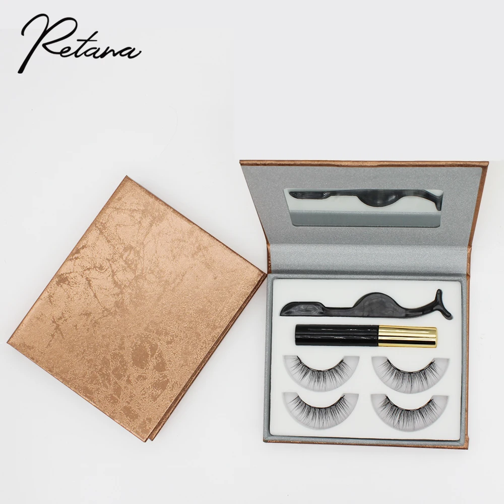 2 คู่คุณภาพสูงธรรมชาติขนตาแม่เหล็ก eyelash Eyeliner reusable False eyelash EXTENSION แหนบชุดเครื่องมือแต่งหน้า