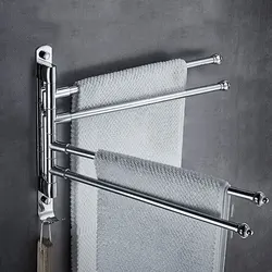 COOANHO Stainless Steel Bathroom Swivel Towel Bar Hanger, 4 Arm Swing Towel Rack With Hook Wall-Mounted Bathroom Storage Rack