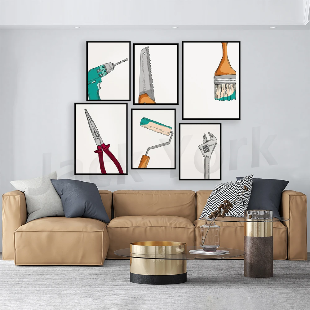 Tools Gallery Wall- wood shop, woodworking, screwdriver, wrench, saw, man cave, garage decor