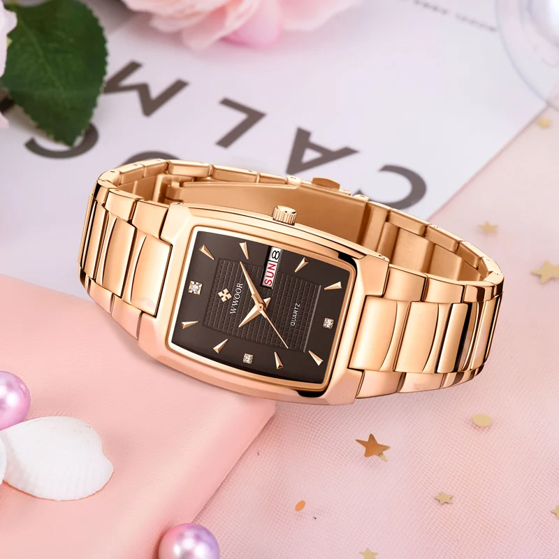 WWOOR Fashion Luxury Woman\'s Bracelet Quartz Watches For Women Casual Waterproof Square Stainless Steel Ladies Wristwatch Gift