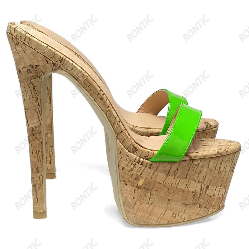 Rontic New Arrival Women Platform Sandals Cork Pattern Stiletto Heels Open Toe Elegant Black Casual Shoes Size 34 45 47 52