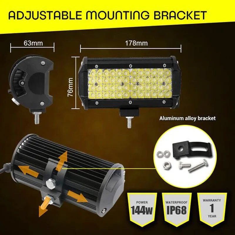 Listwa świetlna LED robocza 7 Cal 120W Combo Spot Flood Beam listwa Led 4x4 Off Road reflektor dla samochodów motocykl ciągnik łódź ATV SUV lampa