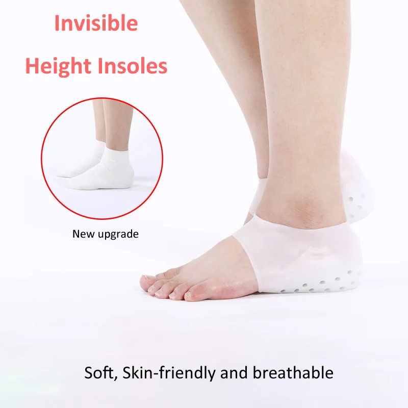 Invisible Height Increase Insole Soft Silicone 1.5CM 2.5CM 3.5CM Lift Breathable Shoes Pad Men Women Socks Dropshipping