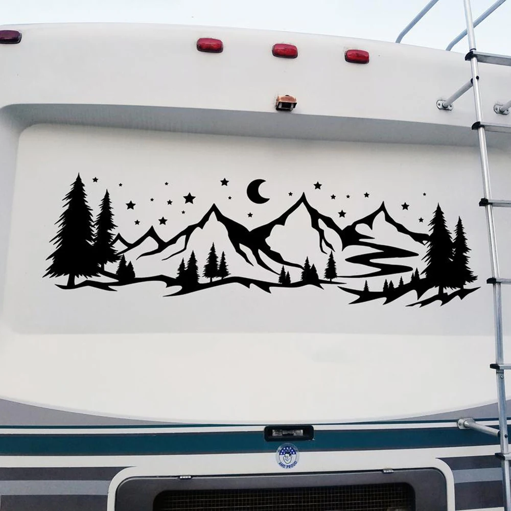 Camping RV Moon Star Mountain Naklejka ścienna Poznaj przyczepę podróżną Camper SUV Motorhome 4x4 Offroad Naklejka ścienna Vinyl Home Decor