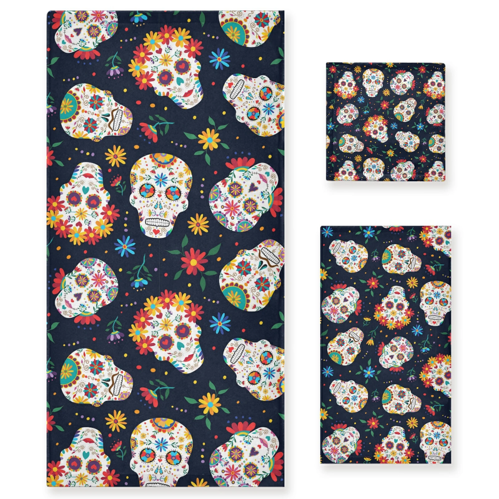 

2021 New Luxury Skulls Printed Towel Bath Towel Set Bath Towel 150x72cm Towel 40x71cm Soft Absorbent Three-Piece Set