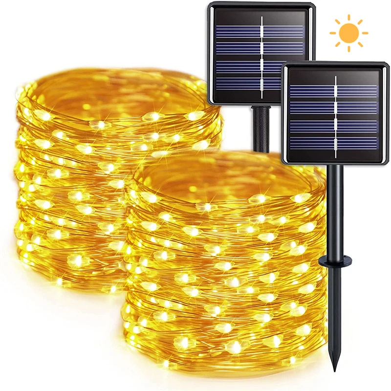 Solar String Light Outdoor Waterproof Copper Wire Solar Powered Fairy Lights with 8 Lighting Modes For Christmas Party Decor