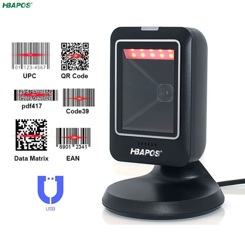 2D Barcode Scanner Omnidirectional 1D 2D QR code Desktop Hands-Free Wired USB Platform Bar code reader for supermarket store pay