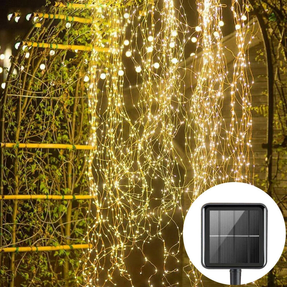 

100LED/200LED Solar Vines Lights Copper Wire Waterfall LED Fairy String Lights Christmas Wedding Party Holiday Tree Decoration