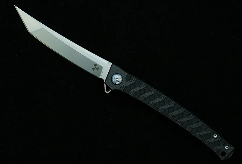 LEMIFSHE-Dobrável Canivete com Cabo De Fibra De Carbono, Sobrevivência Bolso Ferramenta EDC, Cozinha Caça, Acampamento ao ar livre, 100% D2 Lâmina Flipper, JR3406