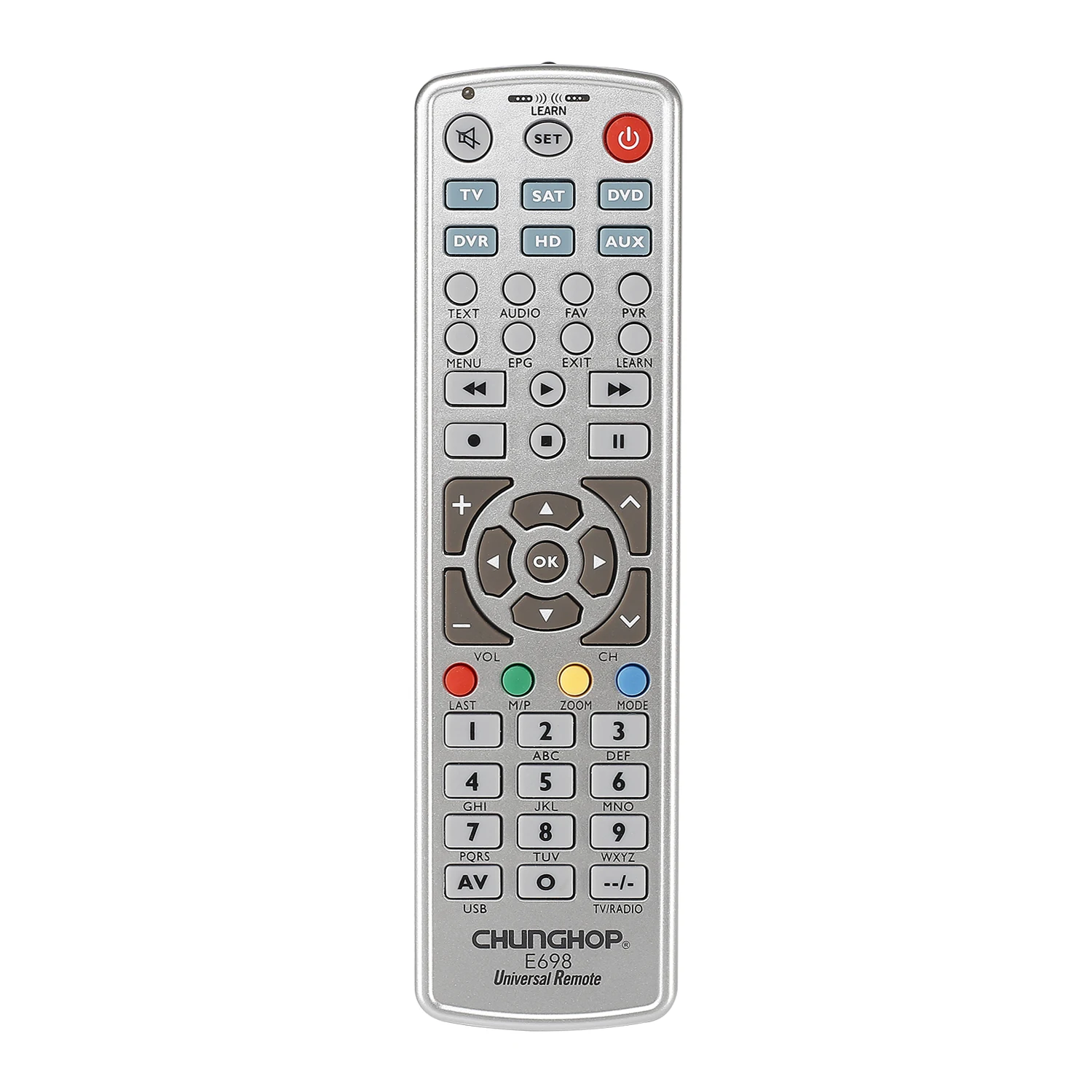 Combinational Remote Control Learn for TV SAT DVD CBL DVB-T AUX CE Smart TV 3D Chunghop E698