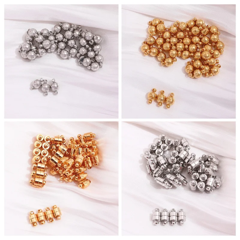 Copper Plated Genuine Gold 18k hemispherical cylindrical magnet buckle DIY jewelry bracelet connecting buckle 4 sets