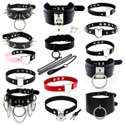 Sexy Trendy Vintage Charm Round Gothic Collar Jewelry Black Leather Heart Harajuku Women Punk Choker Cone Chain Lock Necklace