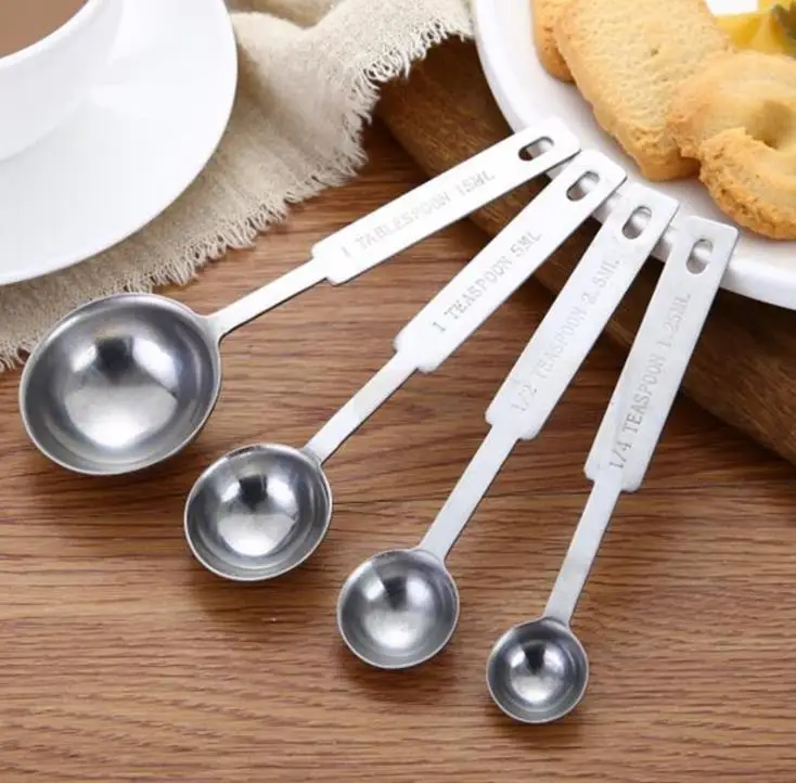 4pcs/set Stainless Steel Measuring Spoons Cups Measuring Set Tools For Baking Coffee 4 sizes Spoons Set 200 SETS  SN1497