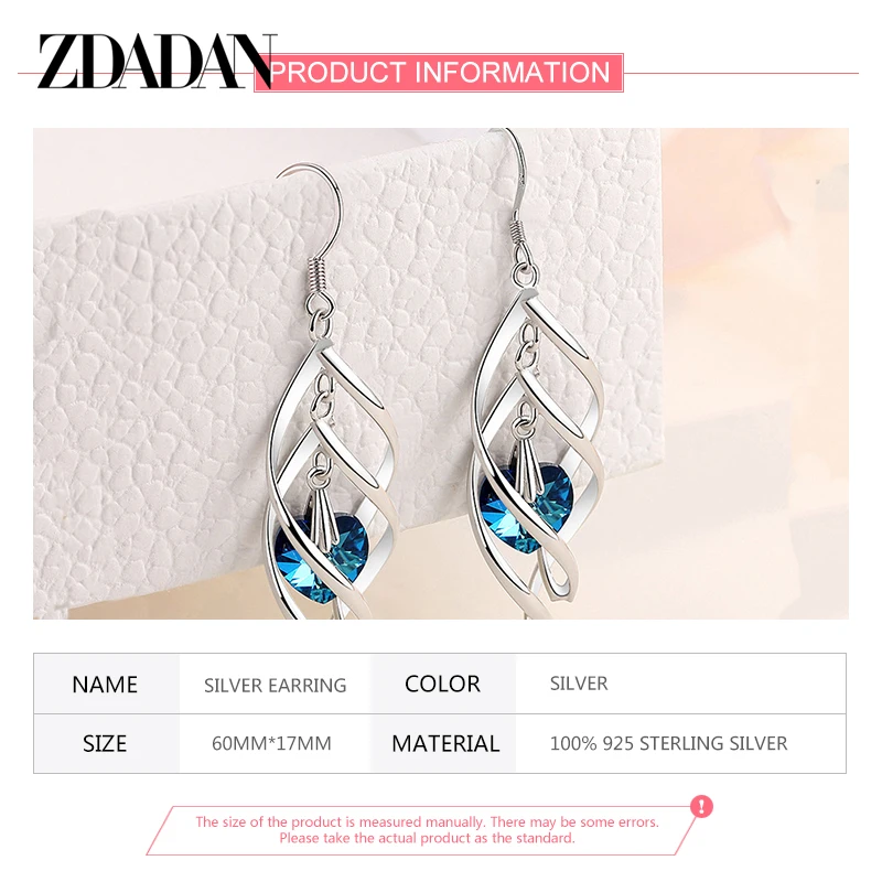 ZDADAN New Arrival 925 Sterling Silver Crystal Long Dangle Earrings For Women Charm Wedding Party Jewelry Gift