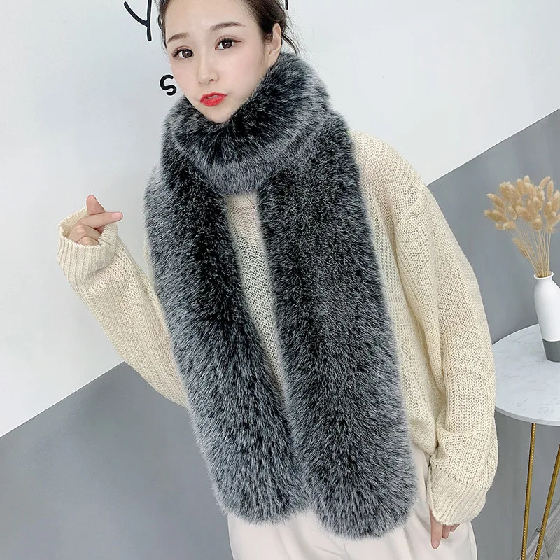 Faux Fur Scarf with Faux Leather Collar women Imitation Fur Fox Hair Shawl Women\'s Long Thicker Warm Winter Scarf