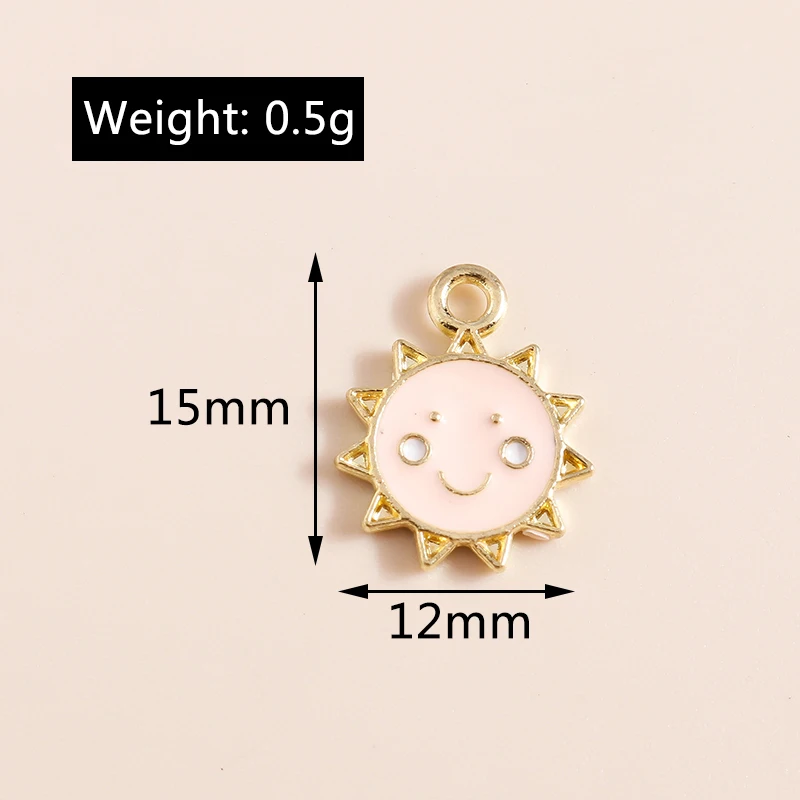 Leslie 20 Stück 15*12mm Niedliche Emaille-Sonnenschmuckanhänger für Ohrringe, Schmuckherstellung, Zubehör, DIY-Bastelzubehör – Detail 1
