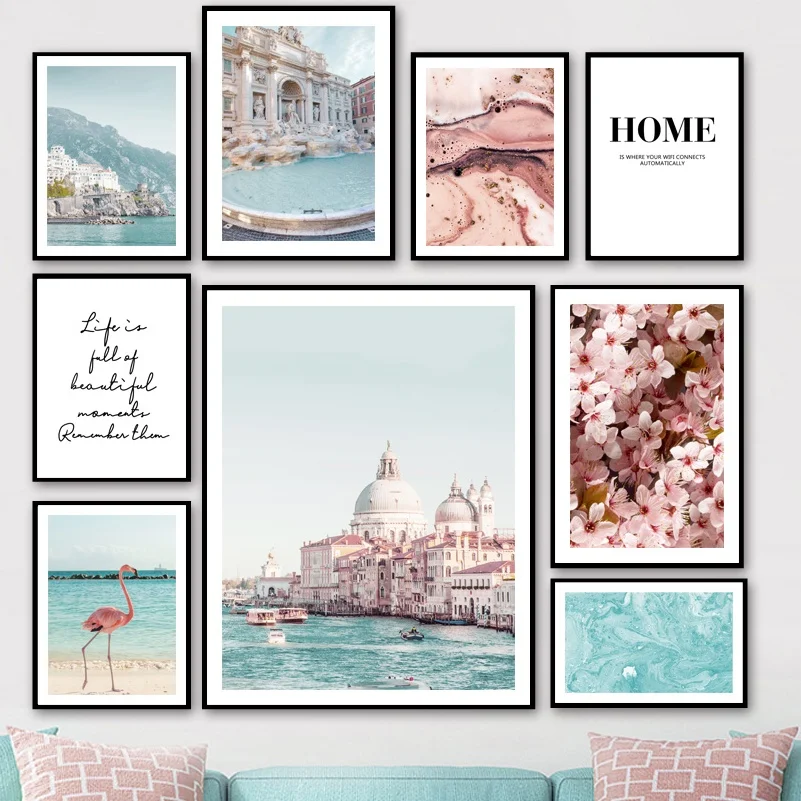 Full Square Diamond Painting Italy Venice Canal Cherry Blossoms Flamingo Cross Stitch Kits Embroidery Diamond Mosaic Home Decor