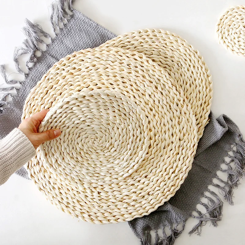 Corn Fur Woven Dining Table Mat Heat Insulation Pot Holder Round Coasters Coffee Drink Tea Cup Table Placemats Mug Coaster