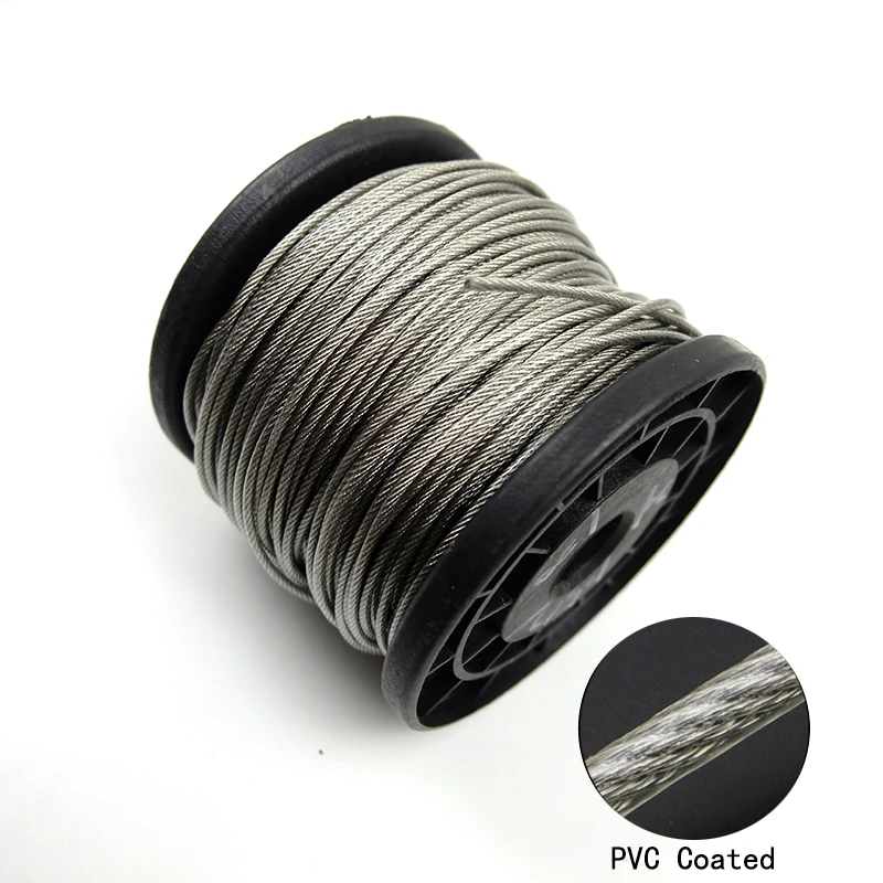 100 Meter 0.5/0.6/0.8/1/1.2/1.5/2mm Steel PVC Coated Flexible Wire Rope soft Cable Transparent Clothesline 304 Stainless Steel