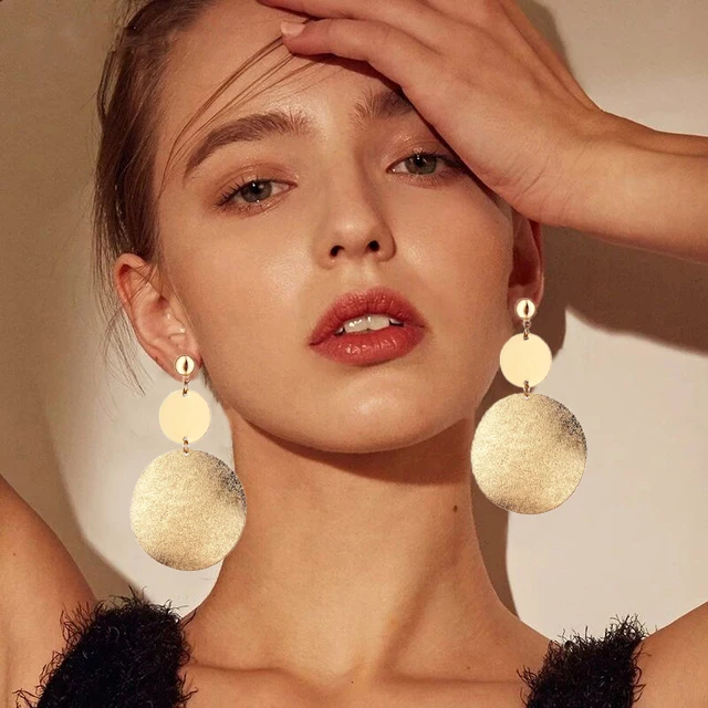 2019 Simple Golden Statement Earrings For Women Big Long Drop Earring Fashion Hanging Jewelry Chrismas Gifts  Pendientes Mujer