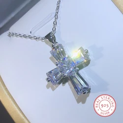 925 Sterling Silver Delicate Dazzling Clear Cubic Zirconia Cross Pendant Necklace For Women Necklace Wedding Luxury Jewelry