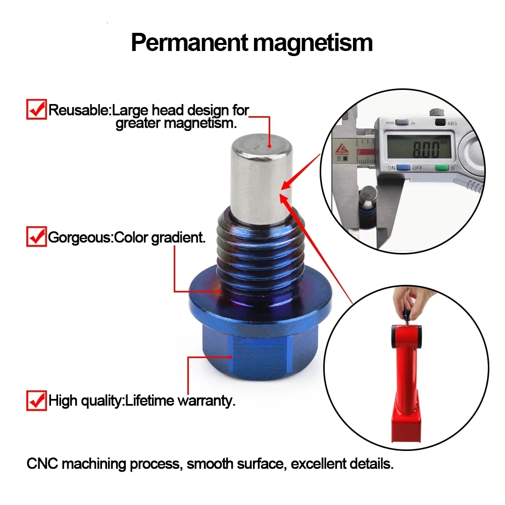 Reusable Permanent Magnetism 5000 Gs Titanium Alloy Magnetic Oil Drain Plug Oil Sump Nut M12x1.25 M12x1.5 M12x1.75 M14x1.5