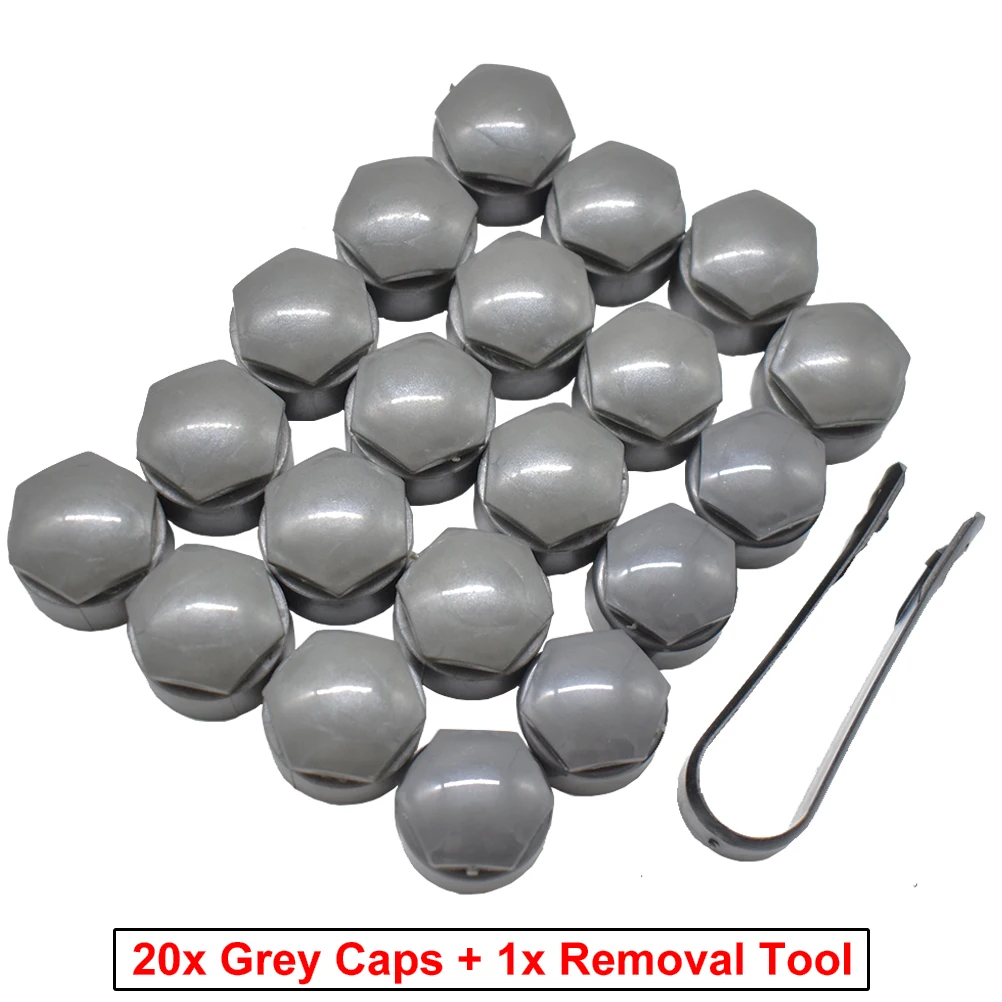 20pcs Wheel Lug Nut Cover Caps 25mm Water Proof w/ Dismantle Tool Grey For Audi A1 A2 A3 A4 A5 A6 A7 A8 Wheel Bolt Screw Cover