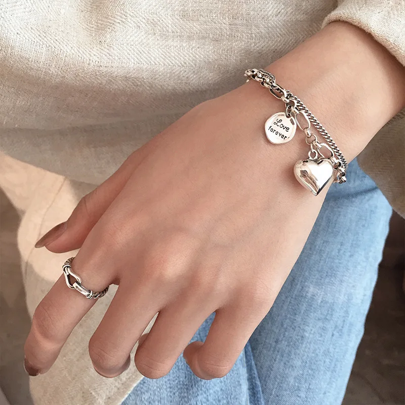 VENTILLE 925 Silver Love Heart Bracelet for Women Men Tag Bracelet Best Valentine's Day Gifts Jewelry 2023 New Dropshipping