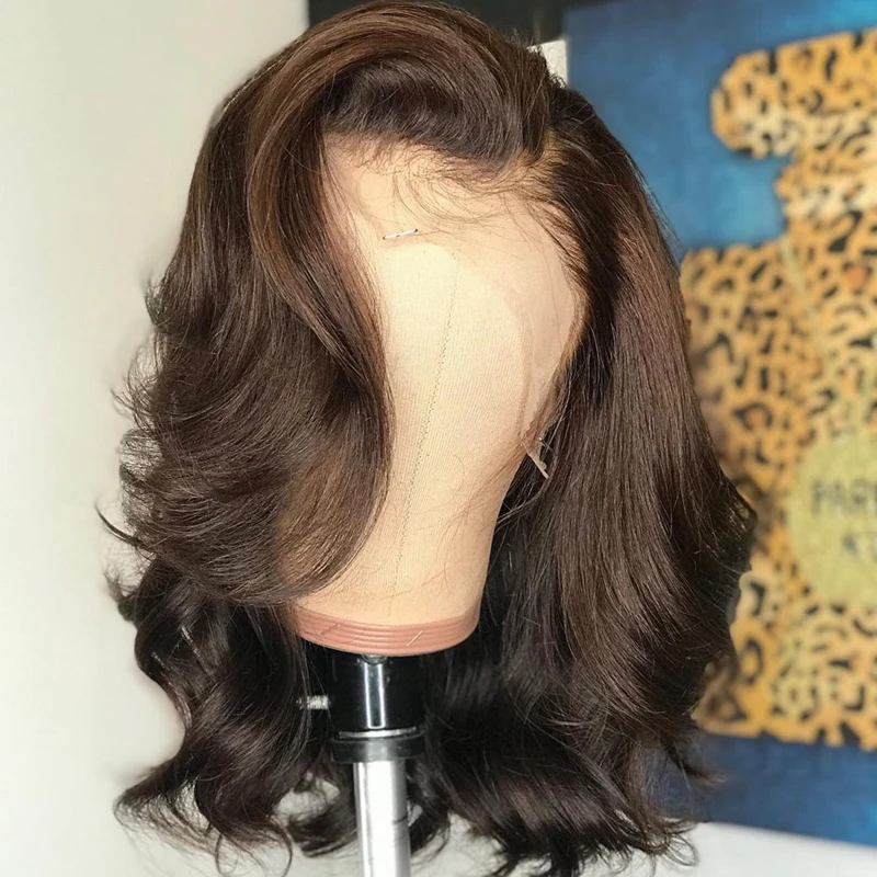 

European Jewish Human Hair 100% Jewish Kosher Wigs Brown Full Lace Short Body Wave 13x4 Lace Front Wig Invisible Swiss Lace