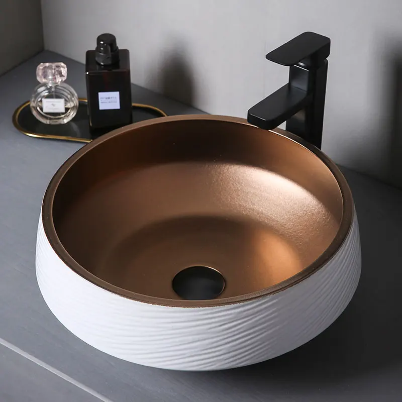 Light luxury wind white platform basin metal glaze ceramic washsingle basin creative circular toilet wash  houseBathroom