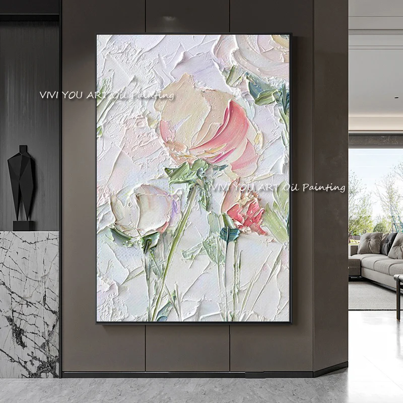 The Hot Handmade Love Rose Oil Painting On Canvas Creative Frameless Nature Wall Art Pictures For Hotel Adult Decoration Flower